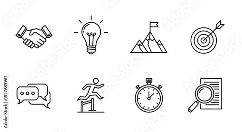 Icons representing various aspects of project management and teamwork