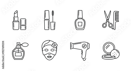 A collection of beauty and grooming items for personal care routines.