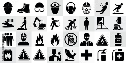 Flat vector design illustration featuring a set of medieval shields and weapons with silhouettes as web icon symbols for an internet sign set