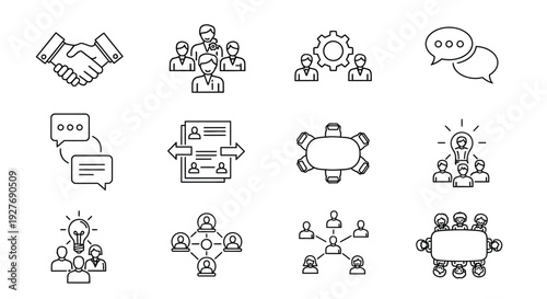 Illustrations of people interacting in various professional and social settings