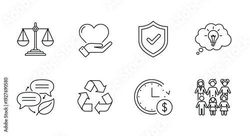 Icons representing various aspects of business and sustainability