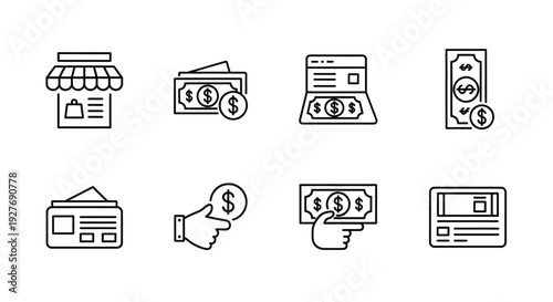 Icons representing various financial transactions and payment methods