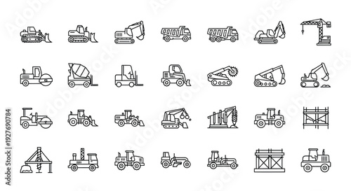 A comprehensive collection of various construction vehicles and equipment