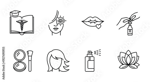 Illustrations of various beauty and self-care items and activities