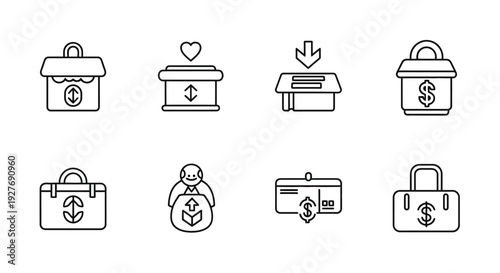 Illustration of various luggage and travel icons with different designs and features