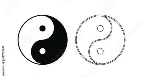 Two depictions of the yin and yang symbol one filled and one outlined