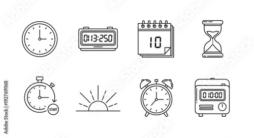 A collection of various time-related icons and symbols