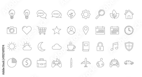 A collection of diverse icons representing various objects and concepts