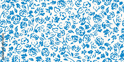 Seamless pattern with hand drawn flowers. Vintage roses. Simple cute little flowers. Baroque, french, provence style. 