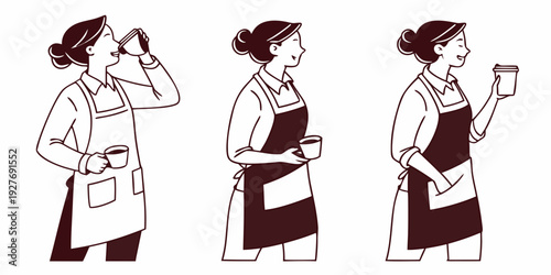 A woman experiencing various emotions while holding a drink Vector