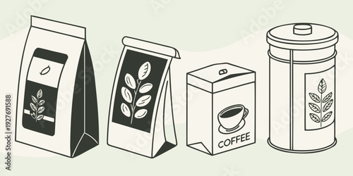 Assorted packages of tea and coffee displayed on a table Vector