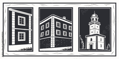 Historic buildings showcasing architectural styles and heritage Vector