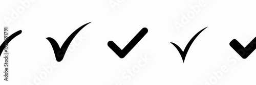 Five Black Checkmarks in a Row on a White Background symbols