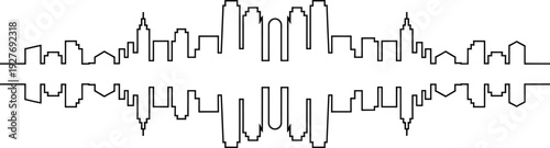 Dual city skyline outlines, one above other, with unique architectural shapes