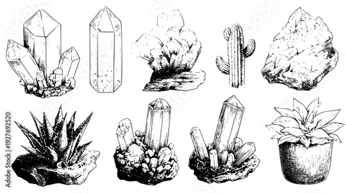 Crystal cavern kit including reef stones and minerals, vector set