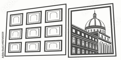 A collage of images featuring a prominent building with a clock tower Vector