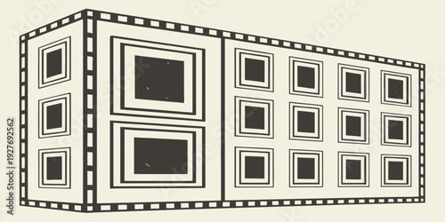 A detailed illustration of a building with multiple windows and a chimney Vector