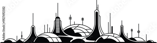 Futuristic city skyline with advanced architecture and distinctively shaped buildings and towers