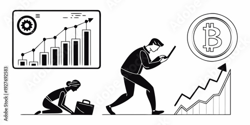 Businessman struggling with financial challenges and market fluctuations Vector