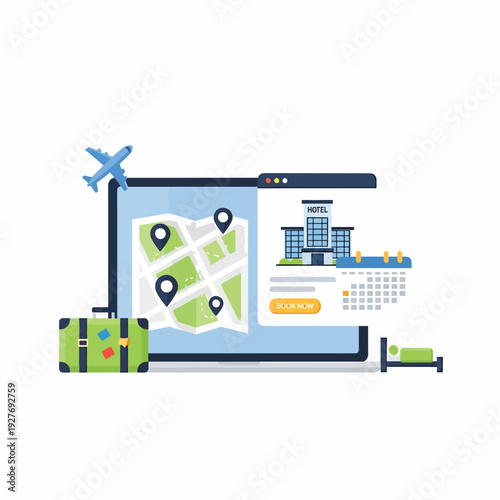 Travel Planning on Computer Screen with Map.