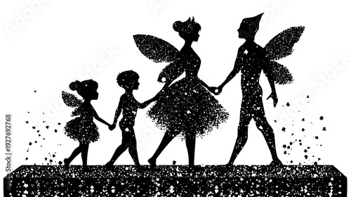 Fairy garden walkway family with crystal dust and clover, vector graphic set