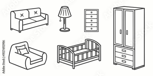 A collection of various types of furniture in a minimalist style Vector