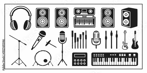 A comprehensive collection of musical instruments and equipment Vector