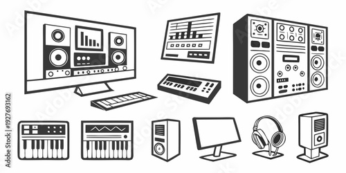 A collection of vintage electronic devices and appliances from the 1980s and 1990s Vector