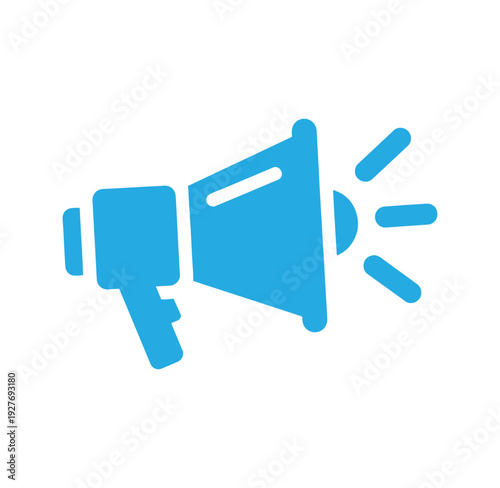 blue megaphone icon with sound waves coming out isolated on white background