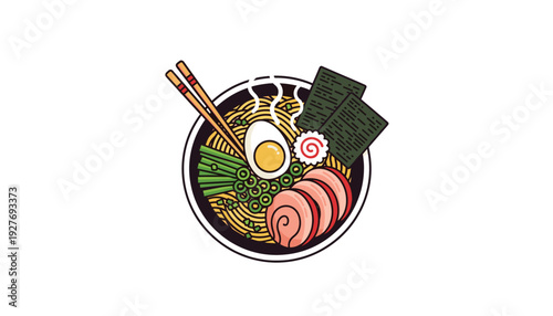 Delicious bowl of ramen noodles with chopsticks