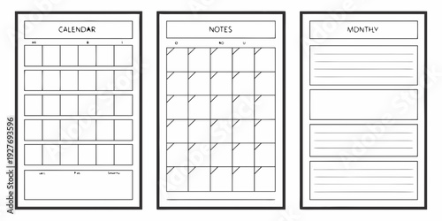 Three blank calendars and a blank note page on a white background Vector