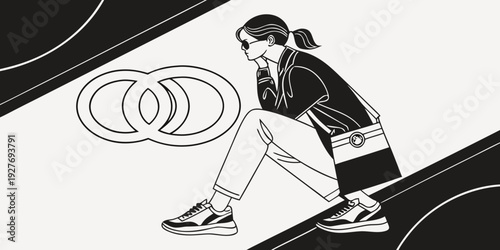 Woman in black outfit and cap kneeling down with a tennis racket Vector