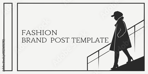 Elegant woman ascending stairs showcasing fashion brand post template Vector