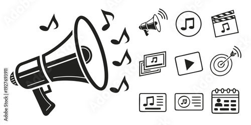 A collection of icons representing various types of media and communication tools Vector