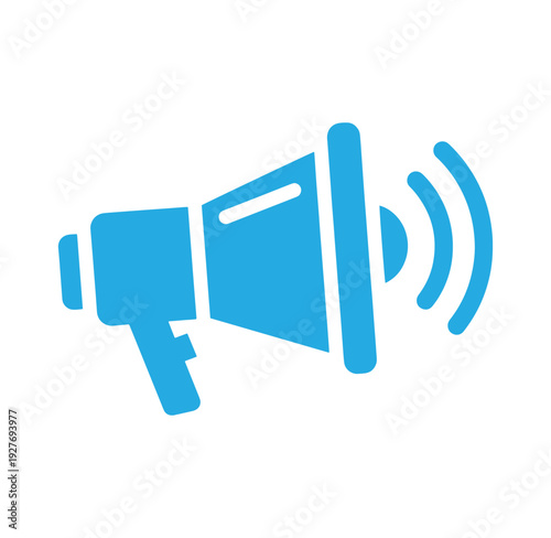 Blue megaphone with sound waves coming out isolated on transparent background