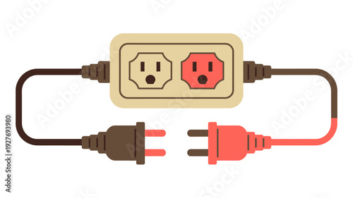 Electrical power strip with plugs disconnected ready for connection electricity socket