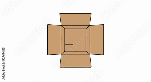 Top view of an open cardboard box with flaps extended
