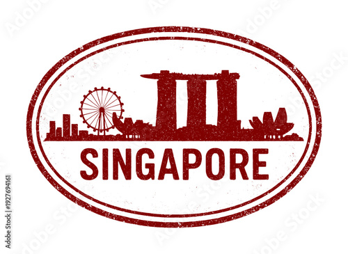 eroded imprint stamp of singapore city skyline silhouette