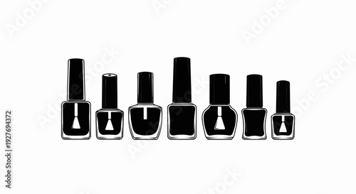A collection of diverse black nail polish bottles with brushes