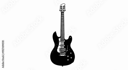 A simple black electric guitar drawing on a white background
