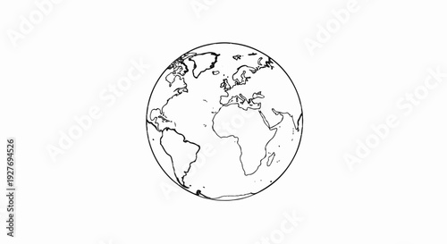 A simple line drawing of the planet Earth, depicting continents and oceans