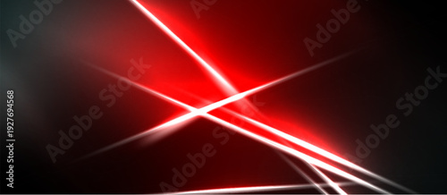 Abstract red lines intersect, creating bright flares against dark background. Dynamic energy radiates from central point.