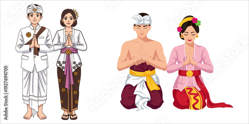 Balinese Couple Praying in Nyepi Day