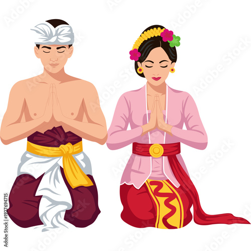 Balinese Couple Praying in Nyepi Day