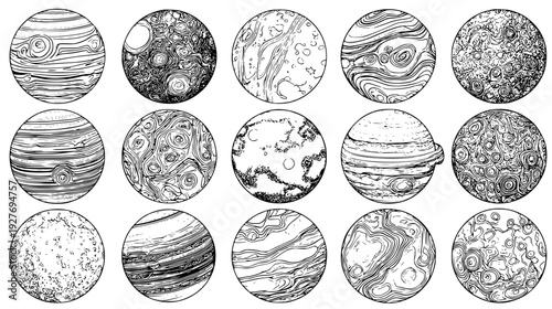 Space globe kit including terrestrial and gaseous planet shapes, vector graphic set