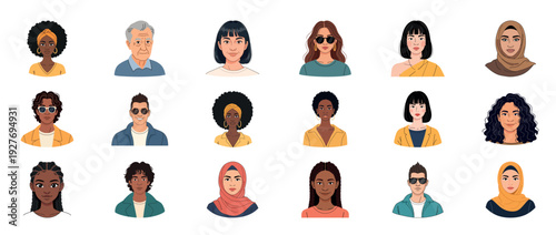 Diverse cartoon portraits of men and women of varied ages and ethnicities