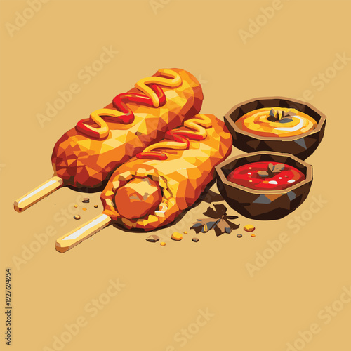 corn dog with low poly art, eps 10 illustration