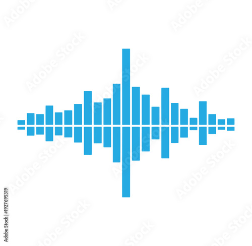 blue sound wave graphic illustration with bars and rectangles on white background