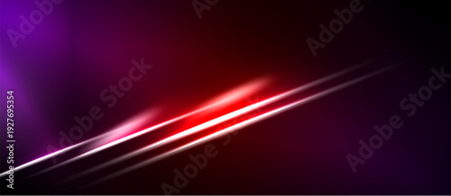 Abstract background features vibrant purple, red gradients. Diagonal lines create dynamic light effect. Minimalist design, modern aesthetic.