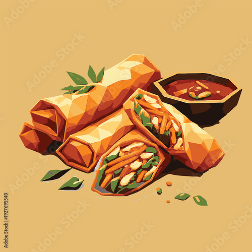spring rolls with low poly art, eps 10 illustration